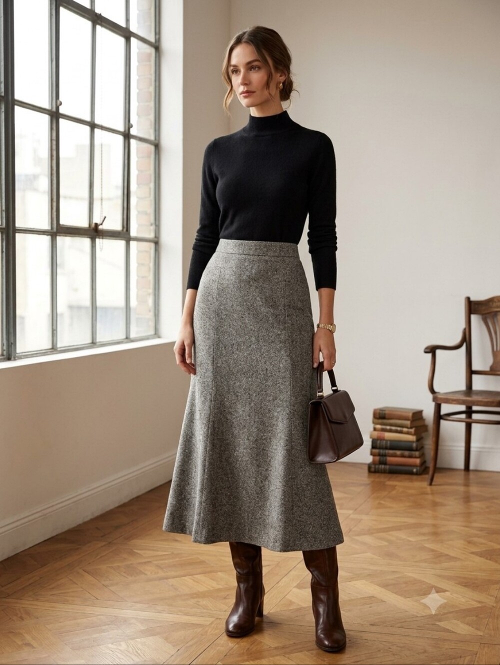 Jones New York Wool Silk Blend Tweed Maxi Skirt Size 4 Grey Dark Academia 90s